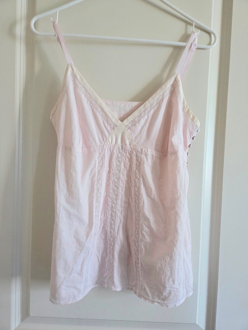 Y2K Vintage Abercrombie & Fitch Silk Cami Babydoll Tank Light Pink Lace Trim M